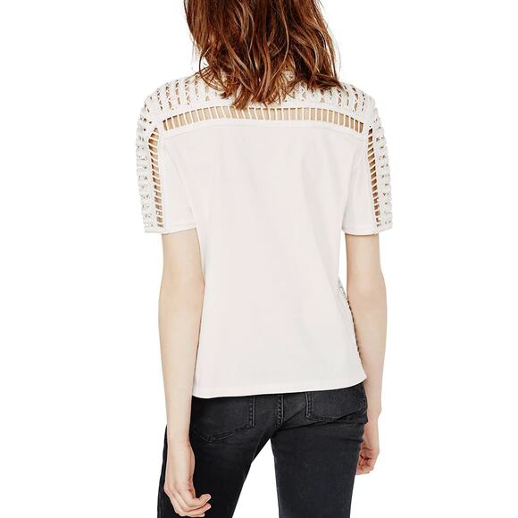 Maje Titre White Crochet Short Sleeve Top Size M - Picture 2 of 12